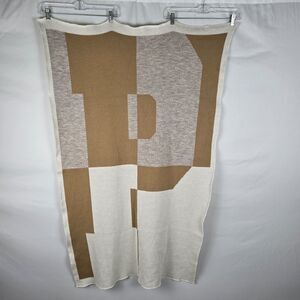 BaubleBar Acrylic Throw Blanket Letter P Colorblock Tan White 55" x 36"